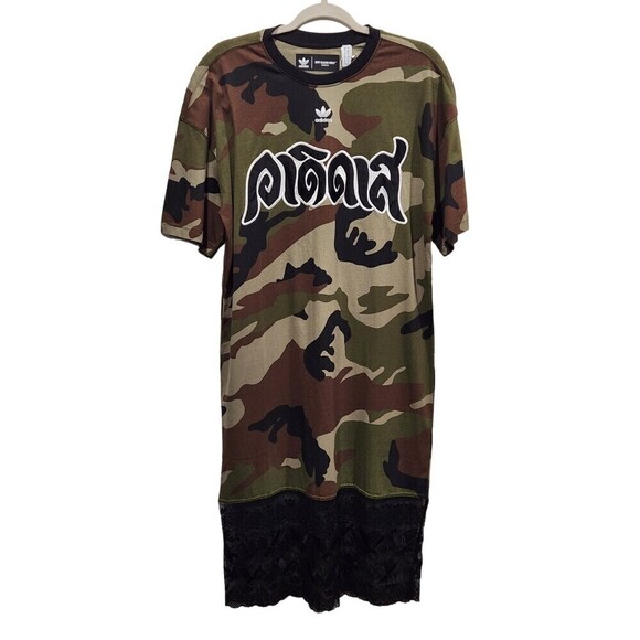 New! adidas Originals x DRY CLEAN ONLY Bangkok Camo Lace Hem Midi Shirt Dress, S - Picture 4 of 11
